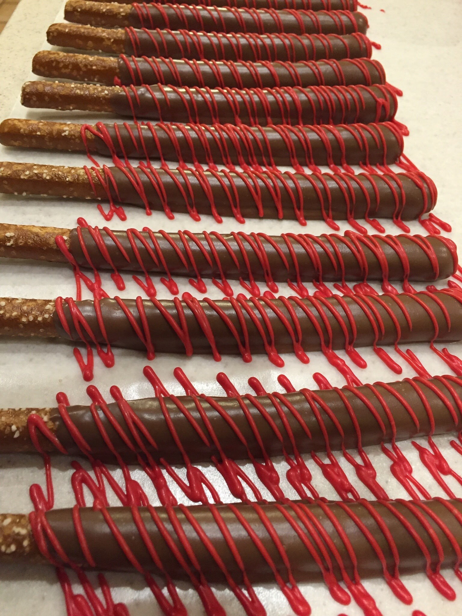 Red Drizzled Chocolate Covered Pretzel Rods Etsy