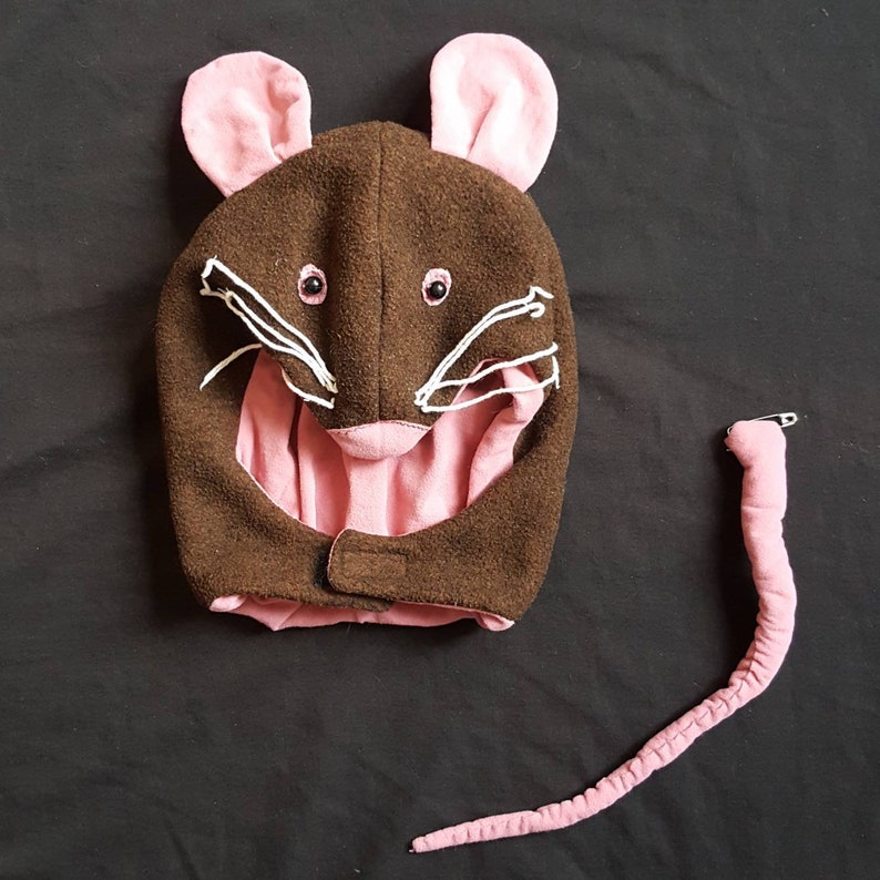 Vintage Handmade Childrens Brown Pink Mouse Mask Hood /& Tail