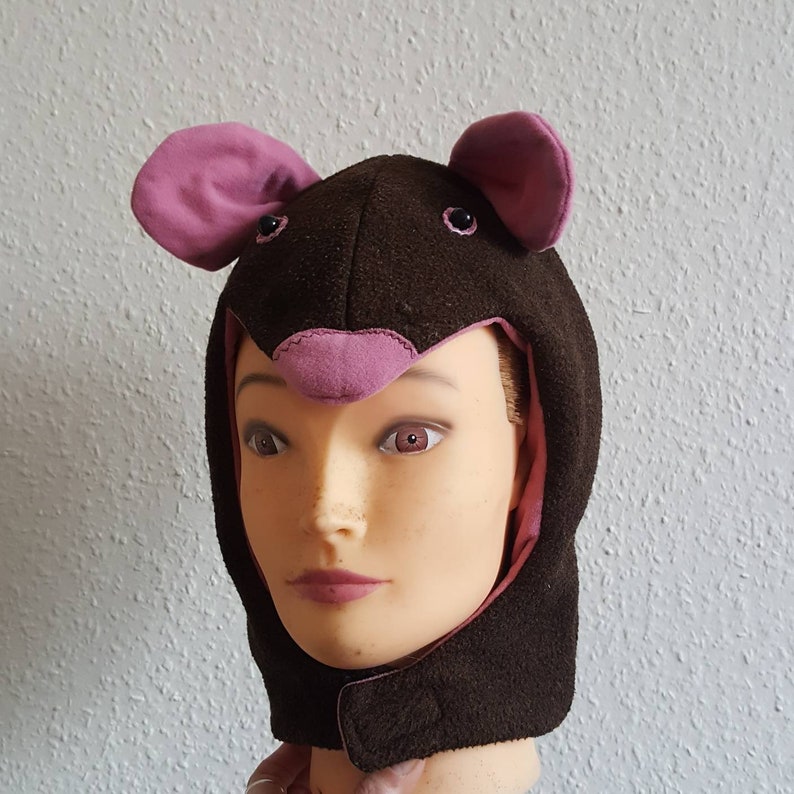 Vintage Handmade Childrens Brown Pink Mouse Mask Hood /& Tail