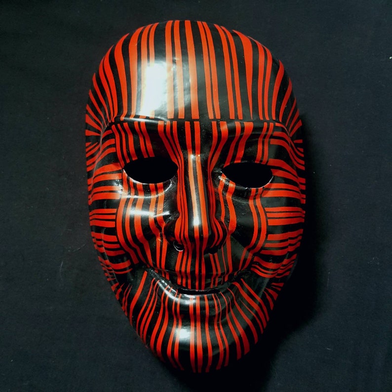 Vintage 1980s Halloween Plastic Pyscho Stripe Horror Carnival Mask