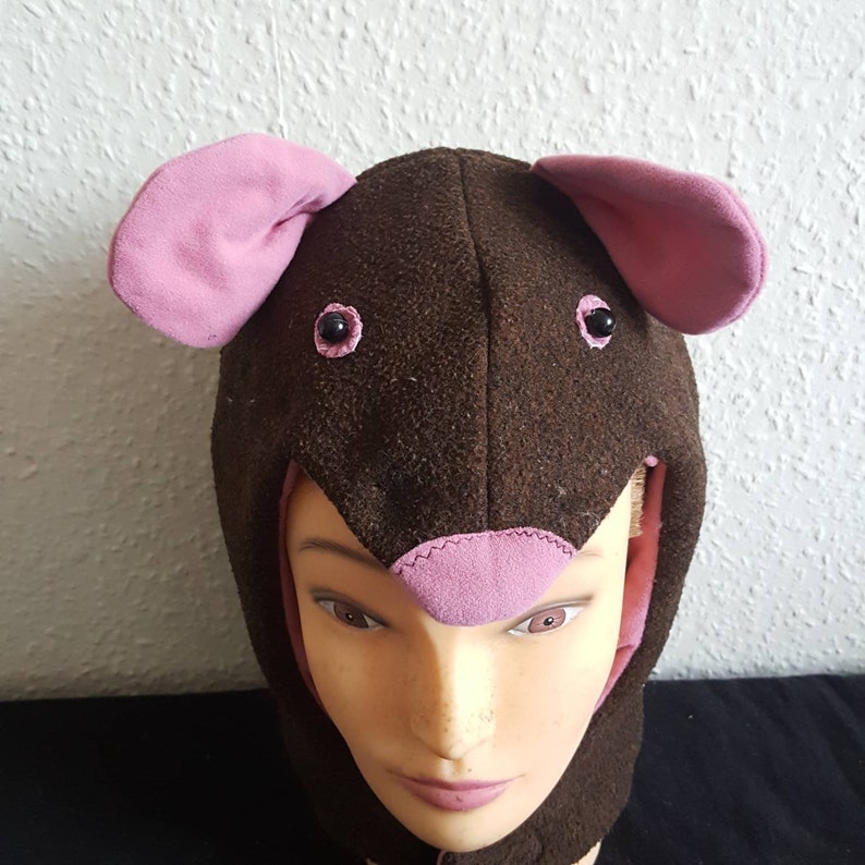 Vintage Handmade Childrens Brown Pink Mouse Mask Hood /& Tail