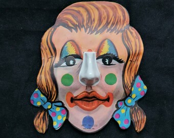 Vintage 1960s Die Cut Paper Halloween Party Circus Clown Mask Painted Lady