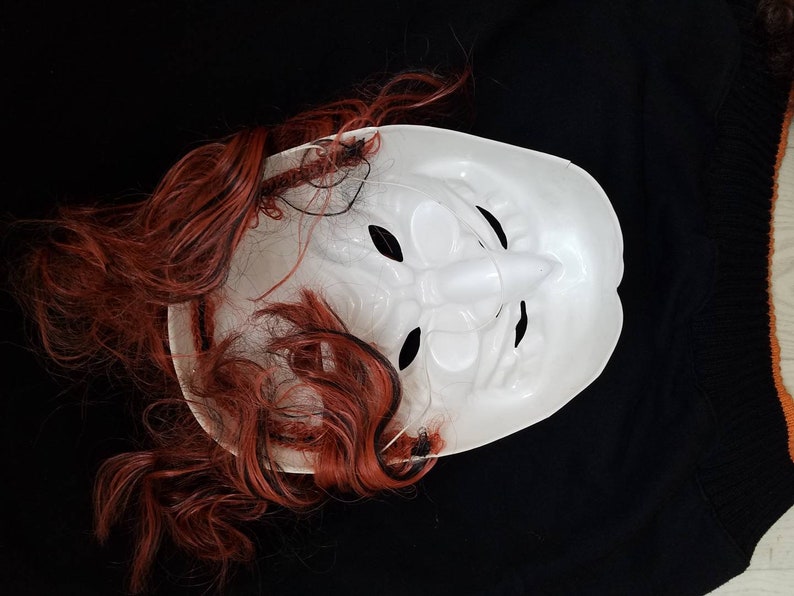 Vintage 80s 90s Plastic Adults Spooky Gnarly Wizard Mask with Hair