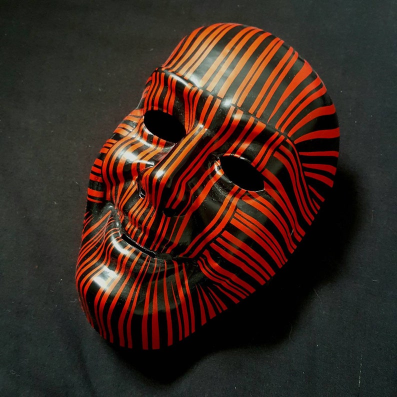 Vintage 1980s Halloween Plastic Pyscho Stripe Horror Carnival Mask