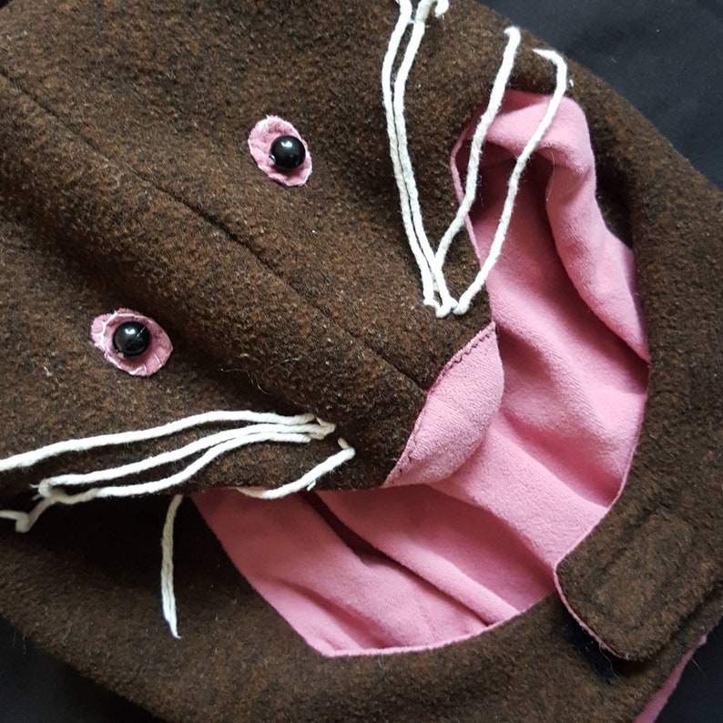 Vintage Handmade Childrens Brown Pink Mouse Mask Hood /& Tail