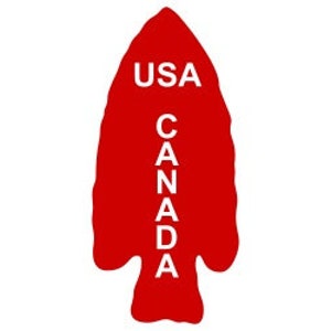 May include: Red arrowhead-shaped patch with the words "USA" and "CANADA" written vertically in white.