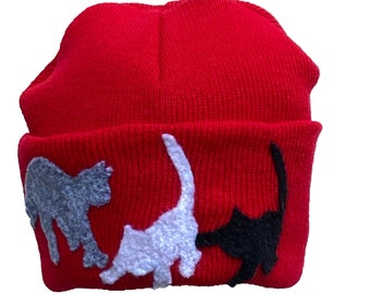 Hand Felted  Acrylic Pull Down Hat for Toddlers Cats