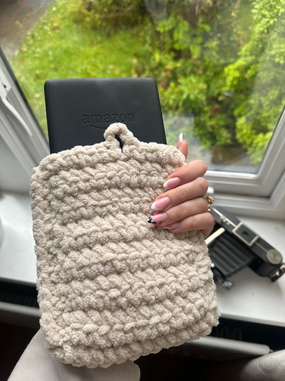 Hand made chunky crochet kindle book cover sleeve