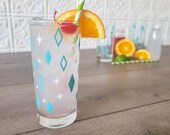 Aqua Diner Diamonds MCM Mid Century Modern Vintage Inspired Collins Drinking Glasses Hand Printed in Ohio USA