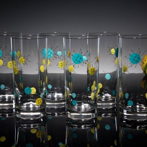 Atomic Starburst Collins Set of 4 MCM Mid Century Modern Highball Tumbler Retro Style Drinking Glasses Inspired by Vintage Dinnerware image 3