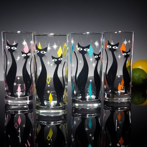Verres atomiques Cat : lot de 4 couleurs festives MCM