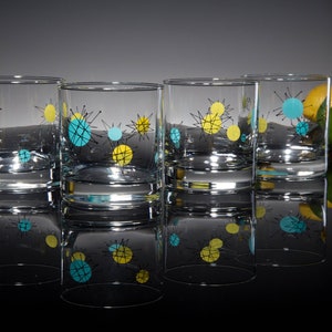 Atomic Starburst Rocks Set of 4 MCM Mid Century Modern Old Fashioned Lowball Retro Style Drinking Glasses Inspired by Vintage Dinnerware