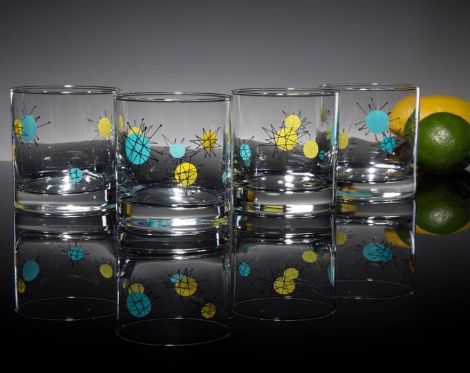 Atomic Starburst Rocks Drinking Glasses: MCM Retro Cocktail Set