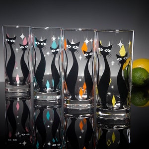 Atomic Cat 4-Color Set of Drinking Glasses, Dishwasher Safe Cocktail or Water Glasses, Inspired by MCM Mid Century Modern Vintage Glassware image 3