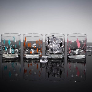Diner Diamonds 4-Color Set of Rocks, Old Fashioned Lowball Drinking Glasses Inspired by MCM Mid Century Modern Vintage Barware image 3