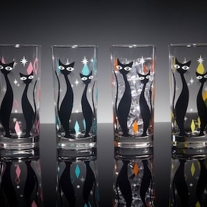 Atomic Cat 4-Color Set of Drinking Glasses, Dishwasher Safe Cocktail or Water Glasses, Inspired by MCM Mid Century Modern Vintage Glassware image 5