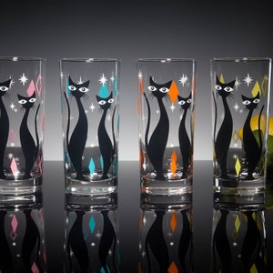 Atomic Cat 4-Color Set of Drinking Glasses, Dishwasher Safe Cocktail or Water Glasses, Inspired by MCM Mid Century Modern Vintage Glassware image 4