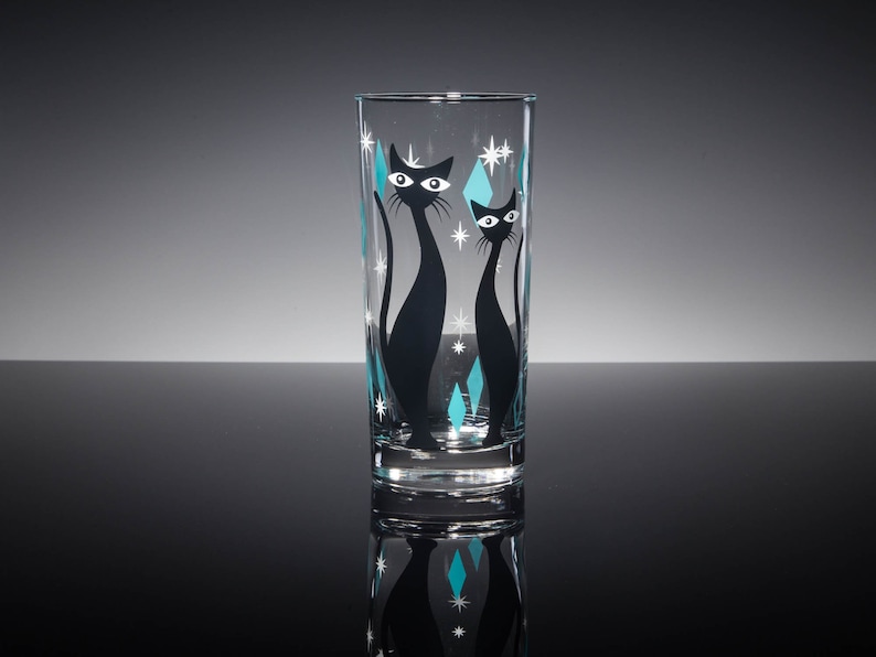 Atomic Cat 4-Color Set of Drinking Glasses, Dishwasher Safe Cocktail or Water Glasses, Inspired by MCM Mid Century Modern Vintage Glassware image 9