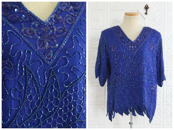 royal blue sequin blouse