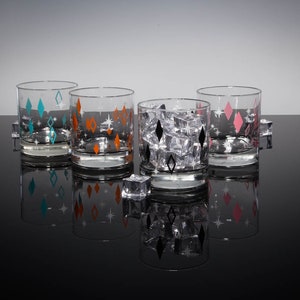 Diner Diamonds 4-Color Set of Rocks, Old Fashioned Lowball Drinking Glasses Inspired by MCM Mid Century Modern Vintage Barware image 2