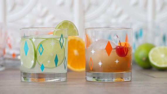 Super Cute Set of Three Vintage Drinking Glasses With Clouds