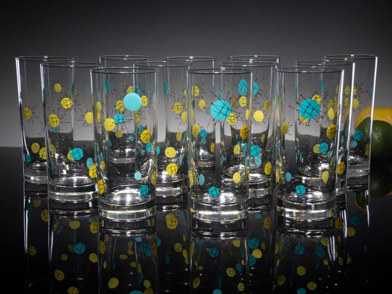 Atomic Starburst Collins Set of 4 MCM Mid Century Modern Highball Tumbler Retro Style Drinking Glasses Inspired by Vintage Dinnerware image 5