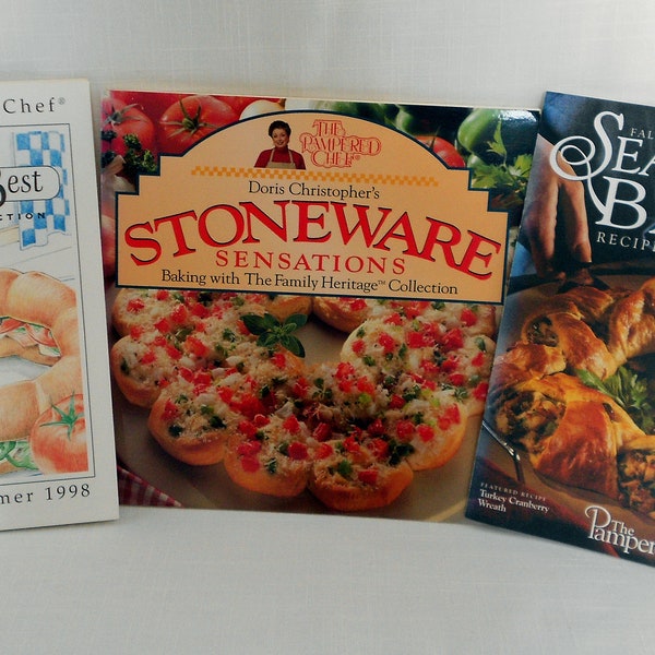 3 Pampered Chef Cookbooks-Vintage-Stoneware Sensations & Season's Best