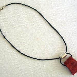 Silpada "The Cardinal Rule" Coral, Leather & Sterling Silver Pendant Necklace Choker~ N0965