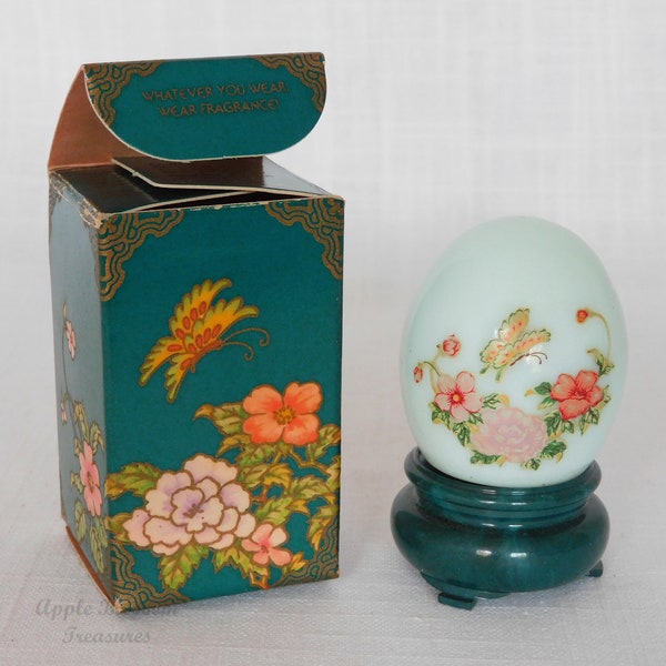 Vintage Avon Oriental Egg Delicate Blossoms "Patchwork" Cologne Full 1 Fl Oz in Original Box