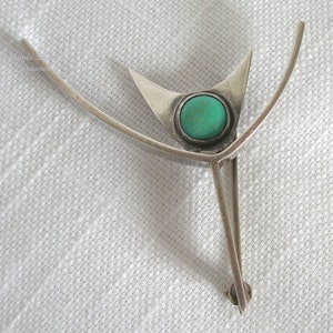 Henry Steig Vintage Modernist Sterling Silver & Turquoise Pin Brooch