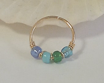 Beaded nose ring , Silver/Gold nose ring , Nose hoop for pierced nose