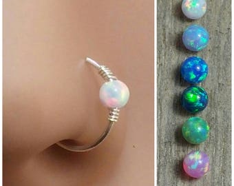 Fake nose ring, Fake nose piercing, Fake nose hoop, Nose jewelry, Faux nose ring, Faux nose hoop, Opal fake nose ring, Non pierced nose ring