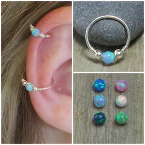 Conch hoop earring gold / sterling silver, Conch ring, Conch piercing hoop, Conch cuff, Conch earring hoop opal, Conch piercing jewelry