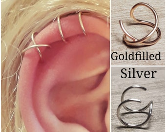 Ear cuff cartilage earrings non pierced/ Fake helix piercing from sterling silver or 14k gold-filled/  Handmade earring cuff