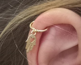 Hamsha cartilage hoop  earring, helix piercing, Cartilage earring hoop, Helix earring hoop