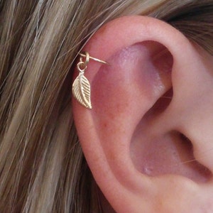 Helix earring, Feather cartilage earring, Leaf cartilage earring,  Helix piercing, cartilage piercing, Feather cartilage hoop,Leaf hoop