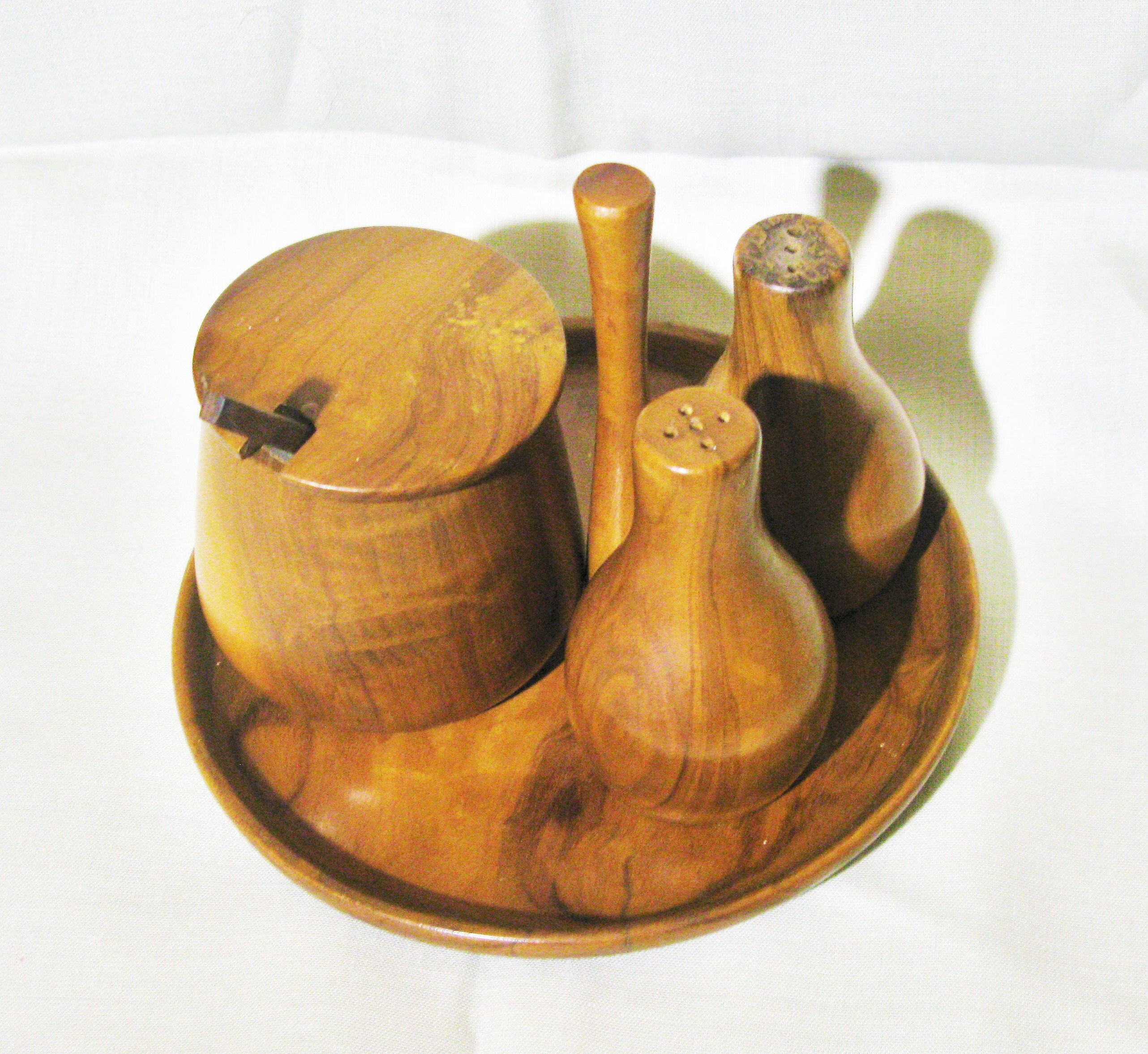 Mid Century Cruet Set Modernist Wood Cruet Condiment Set Etsy