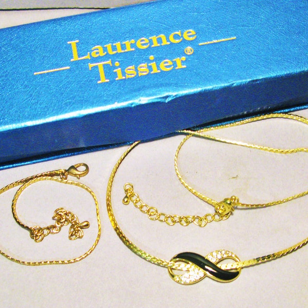 18ct Laurence Tissier Set Gold Plated Infinity Necklace & Bracelet Boxed Set  Jewellery Gift Vintage Retro