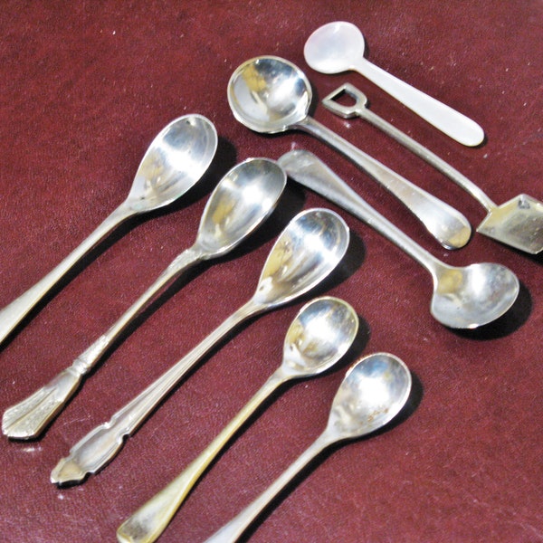 Lot Condiment Spoons Cruet Shovel Salt Mustard  Silver Plate MOP Vintage MCM Destash Job Lot Bundle Supply Re-Sale