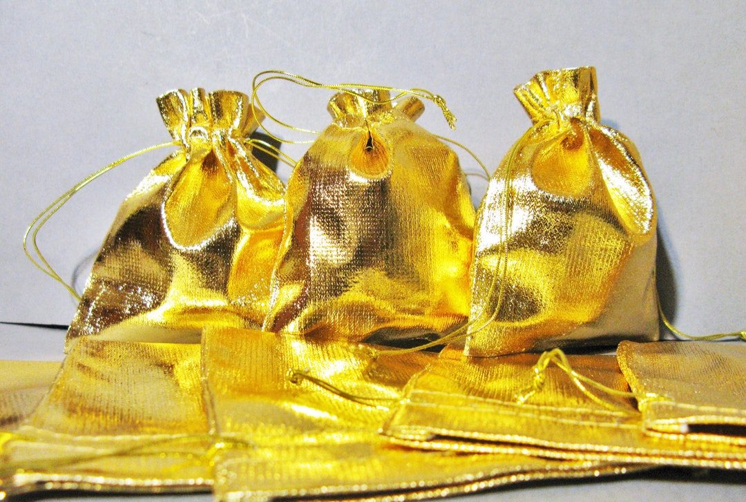 15 X Gold Gift Bags Gold Lurex Party Bag Jewellery Pouch Etsy