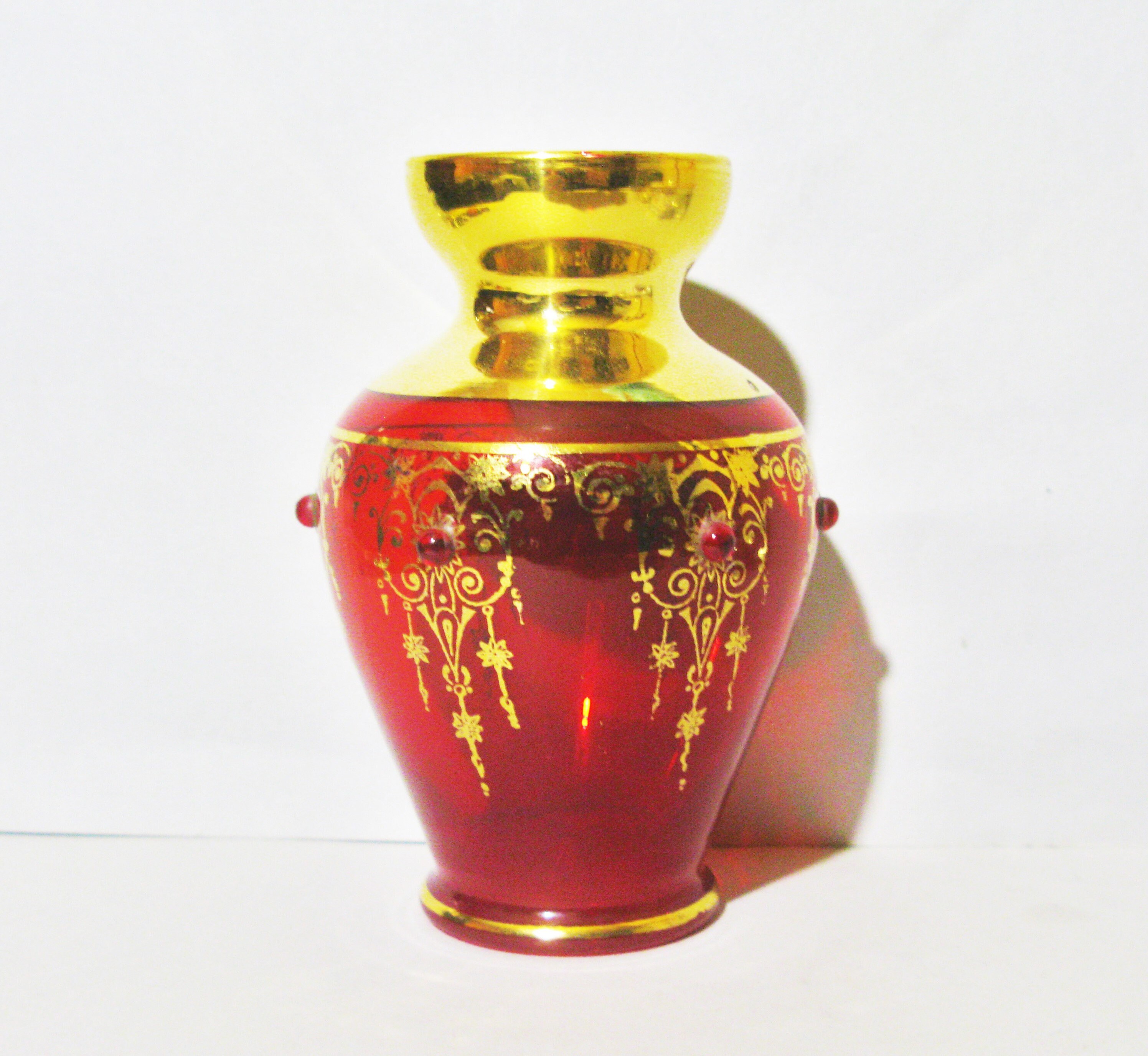Murano Gilded Glass Vase Small Ruby Red Glass Vase 24K Gold Etsy UK