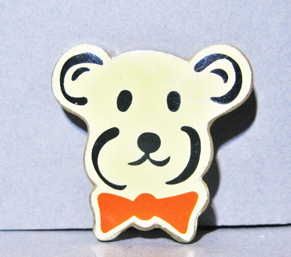 1980s Enamel Bear Badge Rare Teddy Bear Character Bro… - Gem