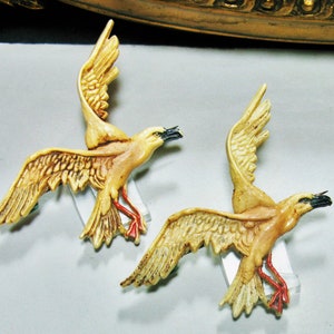 Pair Art Deco Bird Brooches Early Celluloid Seagulls in Flight Marked "Made in England" 1920/30s Antique Vintage