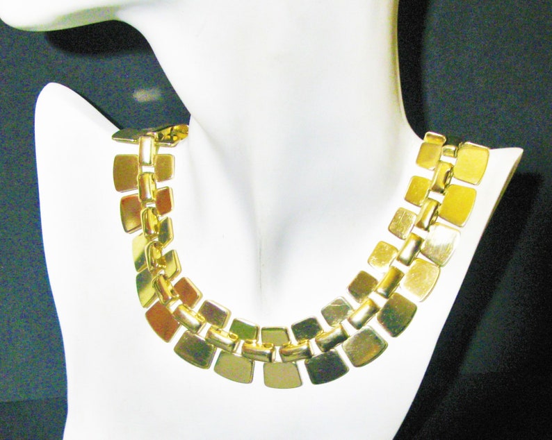 Fabulous Egyptian Revival Necklace Cleopatra Gold Tone Collar Statement Wedding Vintage Mid Century Retro