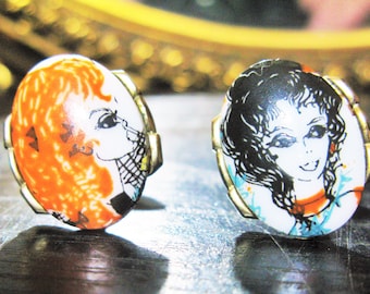 Face Cuff Links Ceramic Ladies Face Cufflinks 1980s Vintage Retro Wedding Gift