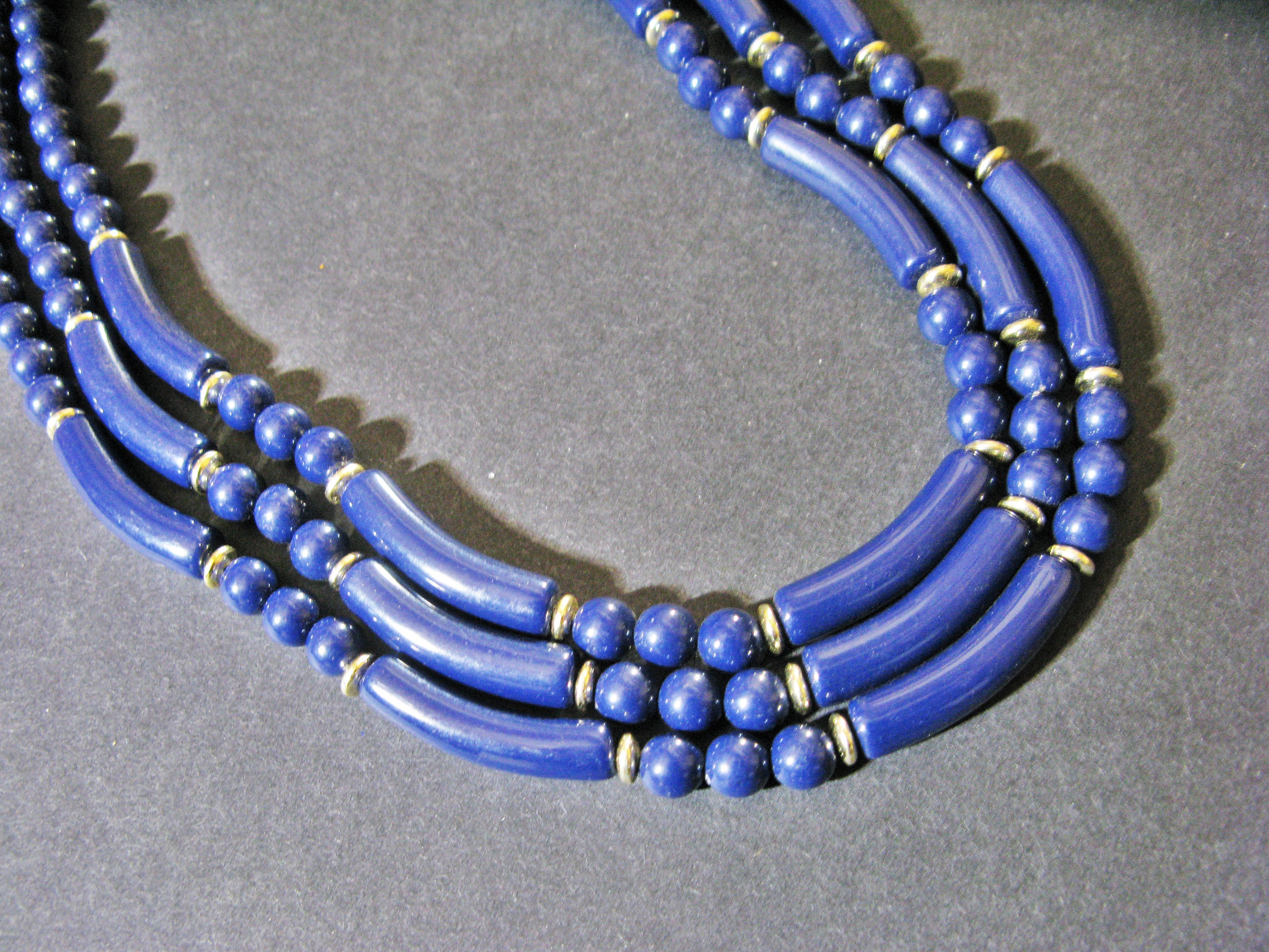 Layered Necklace Navy Blue Lucite 