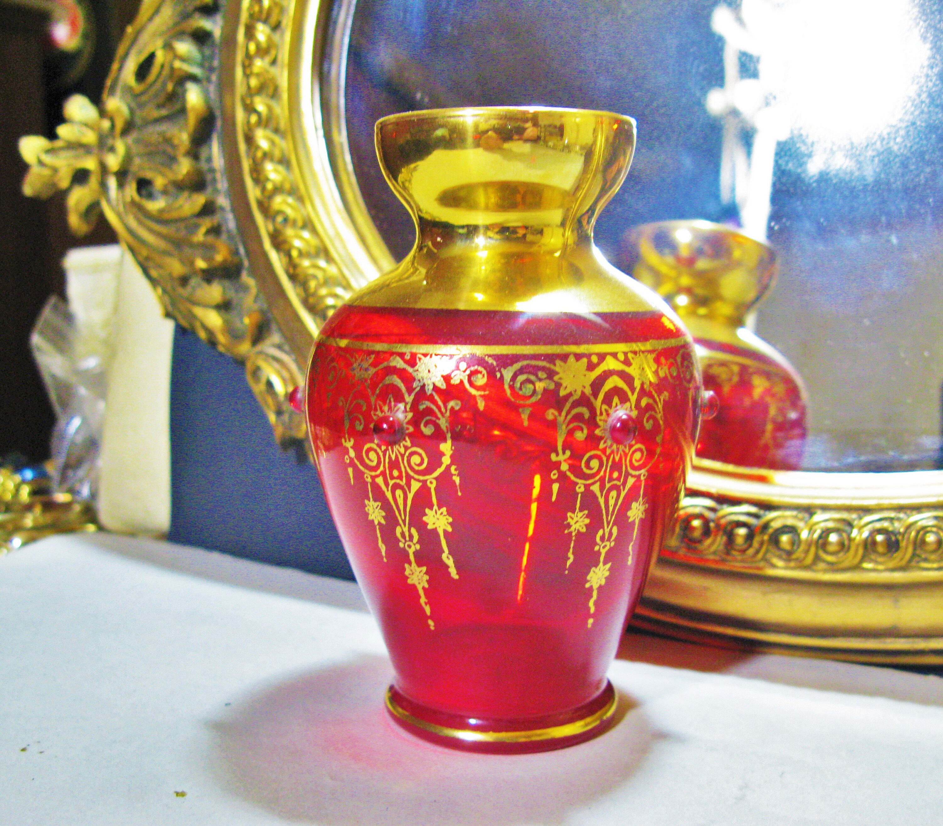 Murano Gilded Glass Vase Small Ruby Red Glass Vase 24K Gold Etsy UK