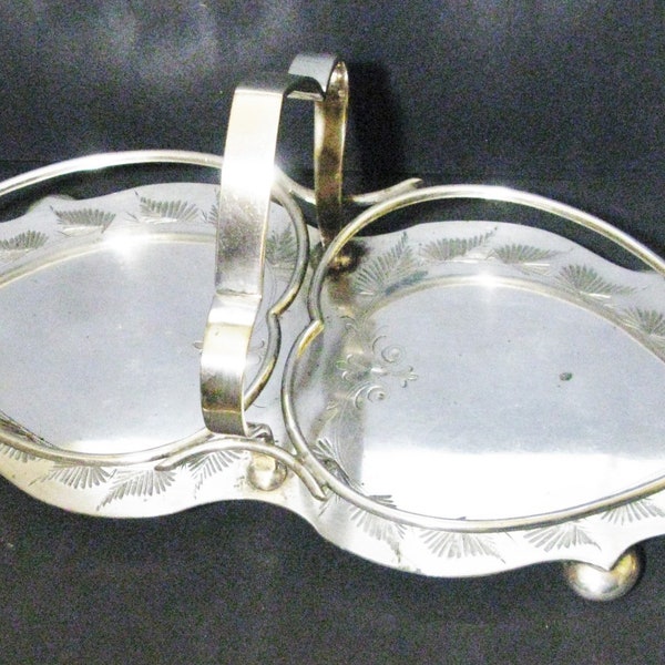 Antique Engraved Footed Condiment Holder Bottle Cradle Tantalus Silver Plated Upper St. Islington London Victorian English