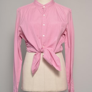 Vintage Pink High Neck Oxford Shirt | Size 8 Women&#39;s Cotton Button-Down | Long Cuff Sleeves | Fitted Cut
