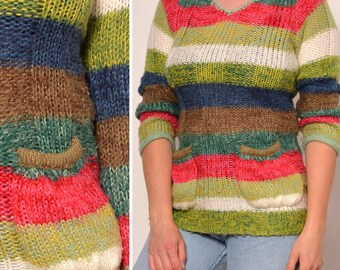 クリアランスセール カラフルストライプ Vネック プルオーバー